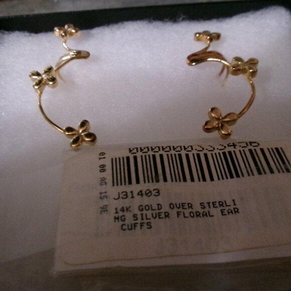 Vintage 14K Gold Over Sterling Silver Floral Ear Cuffs - Picture 5 of 5